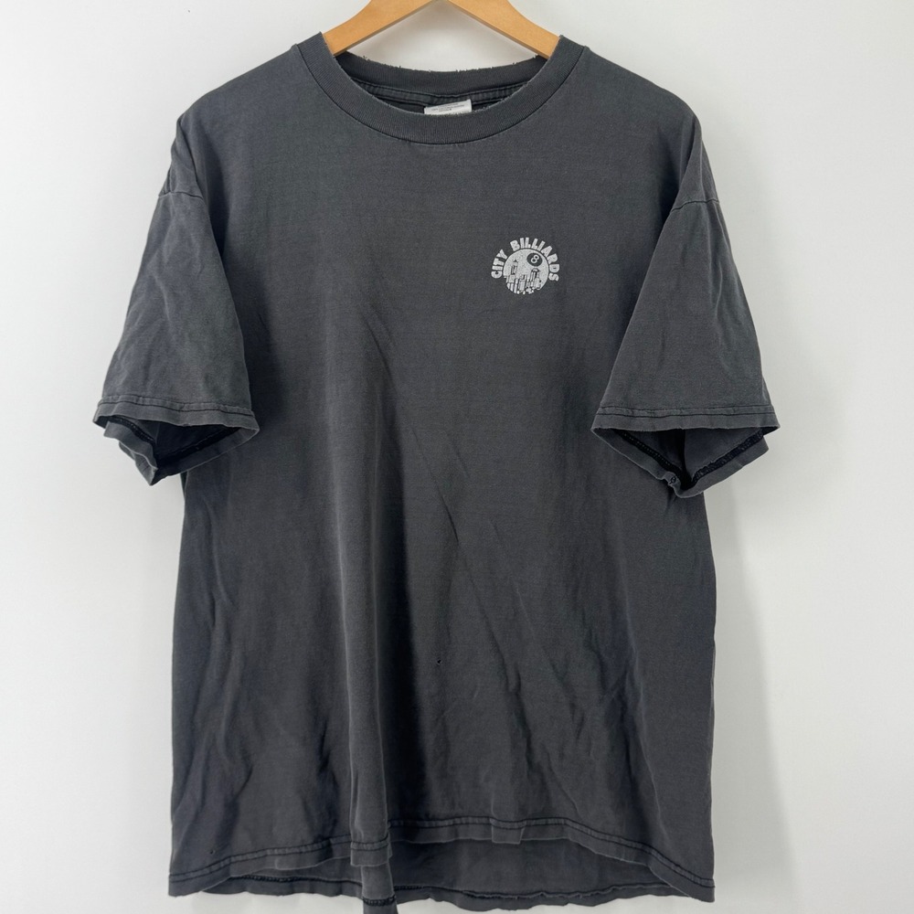 Vintage Tultex City Billiards Mesa AZ 8-Ball Graphic T-Shirt Faded Black XL